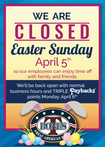 Closed Holiday at T-BONES